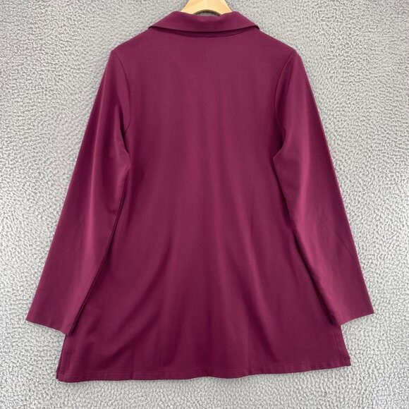 Chicos Top Womens 1 US Medium Burgundy Ponte Collared Long Sleeve Tunic Stretch - Picture 3 of 10